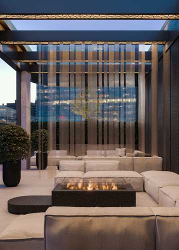 Outdoor lounge area on the rooftop